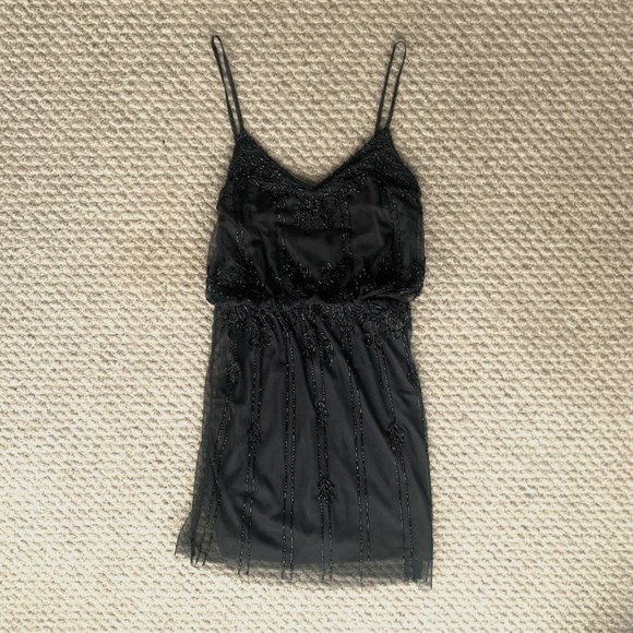 Dex Clothing Beaded Mesh Mini Dress Black XS-Small Great Gatsby Themed - Picture 1 of 6